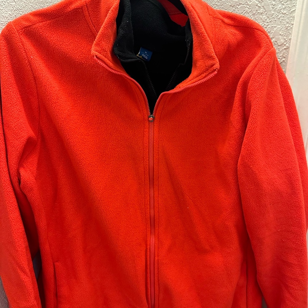 Two old navy full zip fleece jackets in red and black